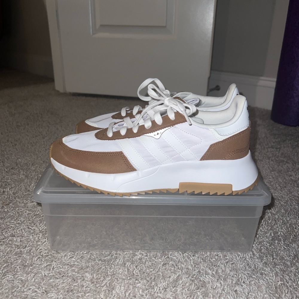 Women's White and Brown Adidas Sneakers